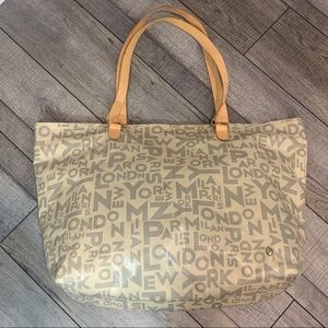 b-tL Extra Large Coated Canvas Tote Bag w/ Leather Straps